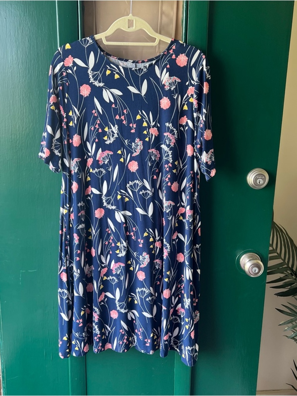 St. John's Bay Navy Floral Midi Dress with Pink and White Blooms